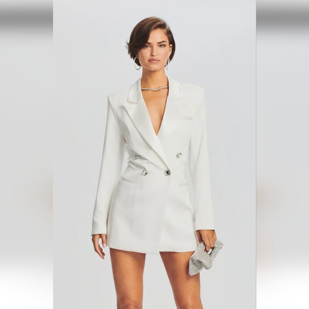 Retrofete Ilaria Blazer Dress White Size Large Bridal Wedding NWT Double Breast